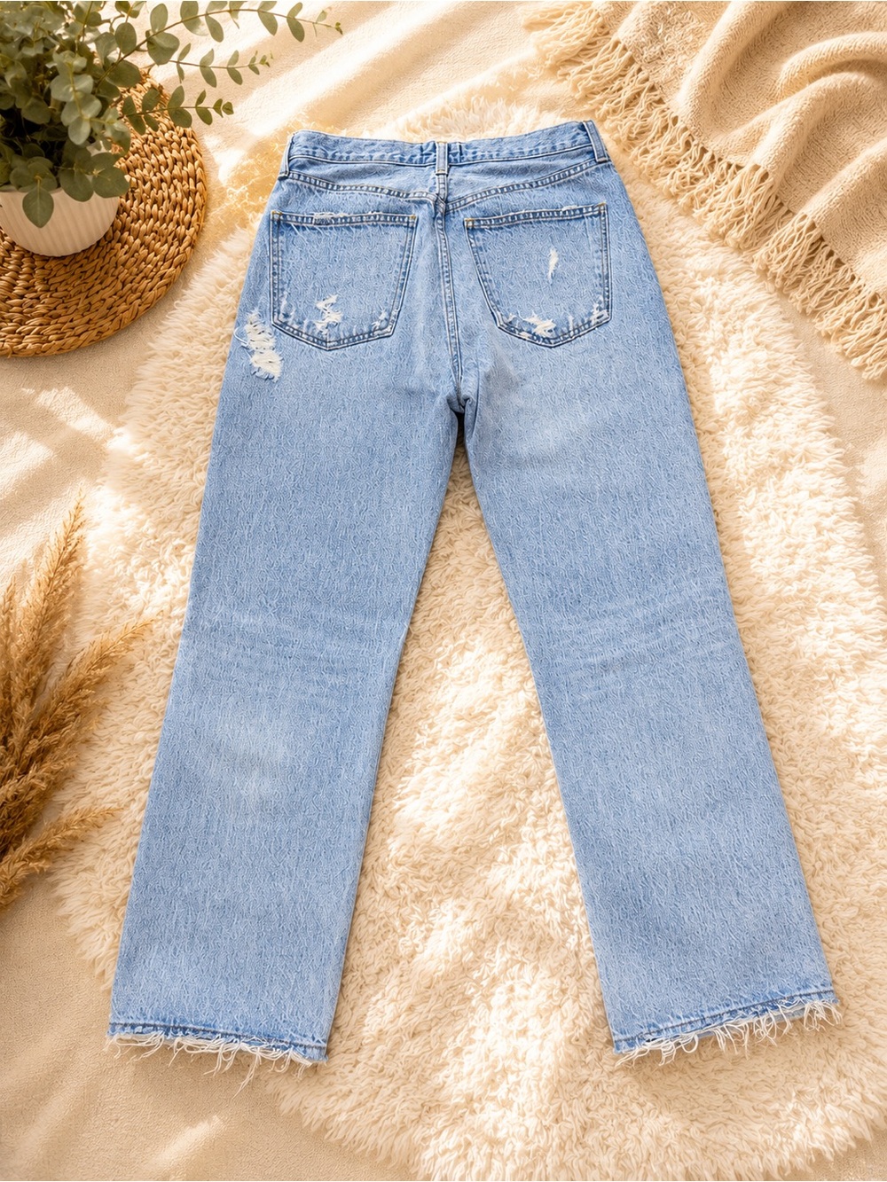 Agolde Light Wash Distressed Straight Leg Jeans - Picture 2 of 3